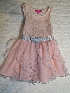 Betsey Johnson Girls Pink Velvet Tulle Party Dress Size 5